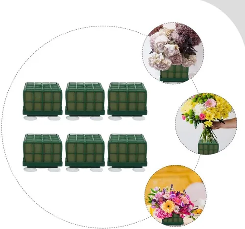Vista 5 de GANAZONO Green Decor - 6 unidades de jaula cuadrada de espuma floral con ventosa, base de espuma de flores, flores artificiales, barro, arreglo