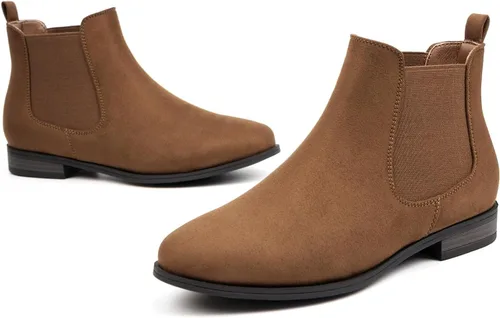 Vista 5 de VJH confort Botín Chelsea elástico para mujer, con punta redonda de almendra occidental, tacón bajo