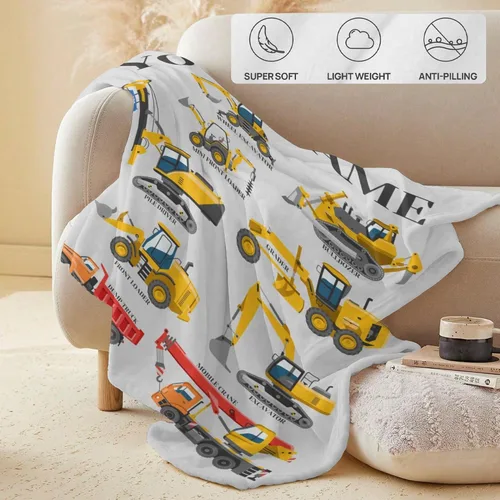 Vista 4 de Mantas personalizadas para niños con camiones, mantas con nombre personalizado para niños, niñas, familia, bebés, regalos personalizados