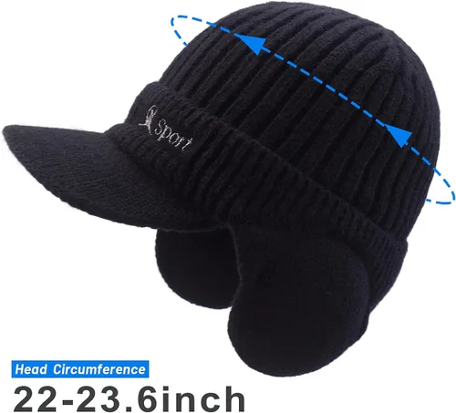 Vista 4 de Muryobao Gorro de invierno para hombre con forro polar con visera orejeras cálidas gorra de esquí