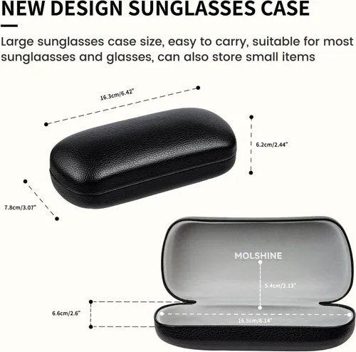 Vista 2 de molshine Estuche rígido para lentes de sol, estuche clásico para lentes de sol, lentes con paño de limpieza