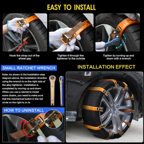 Vista 4 de Cadenas de nieve, antideslizantes, no metálicas, cadenas de emergencia para neumáticos, adecuadas para automóviles, camiones, camionetas