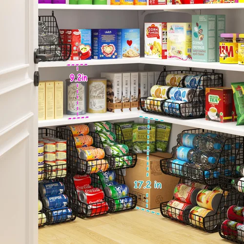 Vista 4 de Organizador apilable de latas de soda que almacena hasta 72 latas, paquete de 4 organizadores de almacenamiento de latas para estantes de despensa