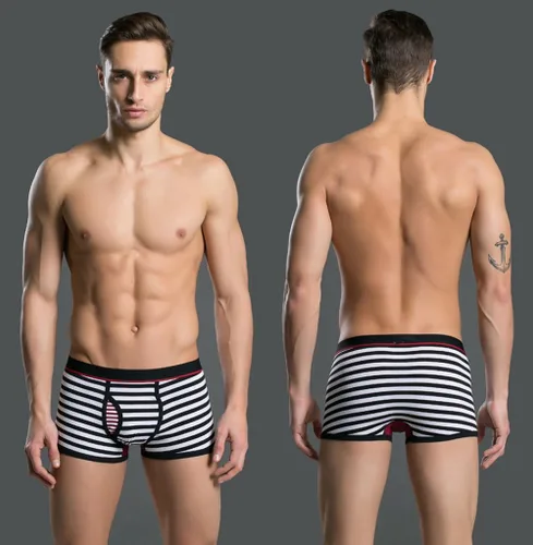 Vista 3 de CHUNG Bolsa de algodón para hombre, diseño de rayas con mosca frontal, suave, a la moda