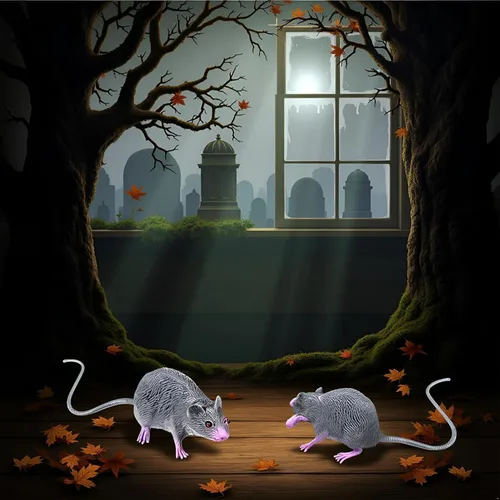 Vista 7 de 2Pcs Lifelike Fake Mouse Realistic Mice, Spooky Rat, Halloween Prank, Rubber Rat with Long Tail, Creepy April Fool's Day Decorations