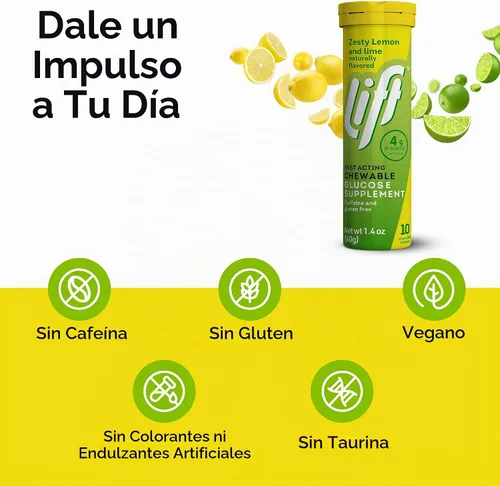 Vista 4 de LIFT Tabletas de glucosa, de acción rápida, sabor a limón y lima, 10 unidades, paquete de 12
