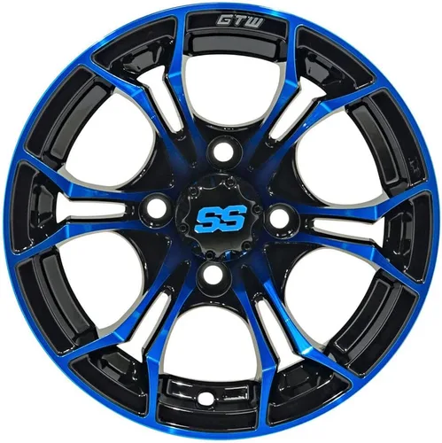 Vista 2 de GTW Spyder - Rueda de aluminio para carrito de golf de 12 pulgadas 12x7 4-4 pernos desplazamiento de 3:4 (azul/negro)