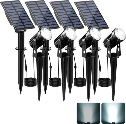 Vista 14 de Luces solares para exterior, focos de paisaje IP65 impermeables con cable de 3m, luces de pared para exterior con encendido y apagado automático