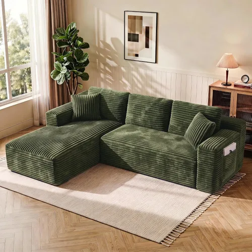 Vista 24 de WINBOY Sofás deshuesados en forma de L de 106 pulgadas para sala de estar, cómodo sofá modular de pana comprimido con bolsillo lateral, Chiase