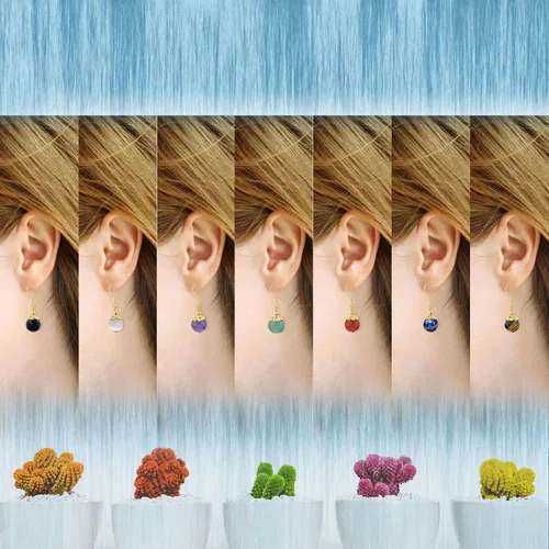 Vista 2 de Ayriwoyi 7 pares de aretes colgantes de cuentas para mujer, aretes de cristal curativo, ligeros, coloridos, regalos de Navidad para mujer