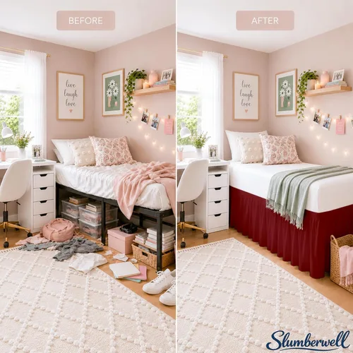 Vista 4 de SlumberWell Falda de cama de microfibra extra larga con volantes para dormitorio de collage, panel de tres lados, fácil ajuste y elegante