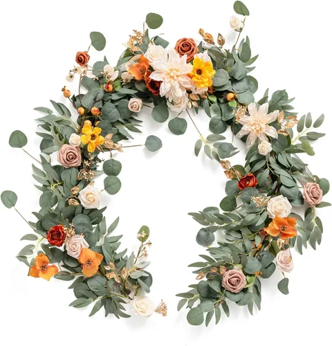 Vista 18 de Ling's moment Dusty Blue Artificial Flower Garland Wedding Arch 6 FT Azul polvoriento y azul marino