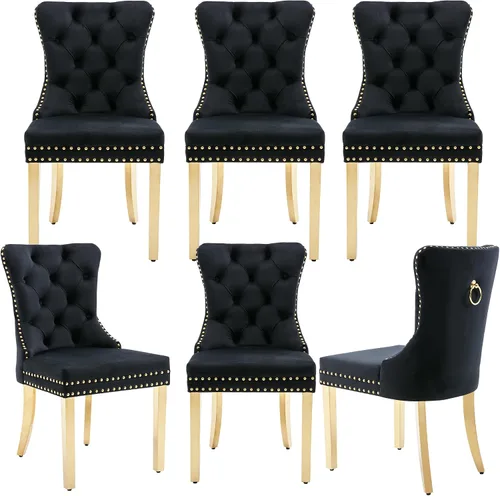 Vista 21 de Juego de 2 sillas de comedor de terciopelo beige, elegantes capitoné