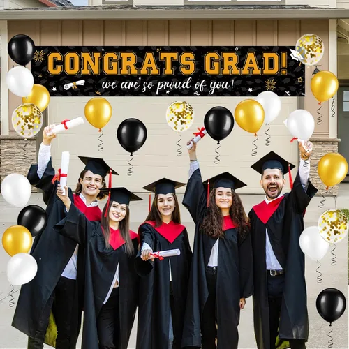 Vista 7 de Cartel de graduación de 37 piezas para decoración de globos de clase de 2026, pancarta de felicitaciones graduadas para decoración al aire libre