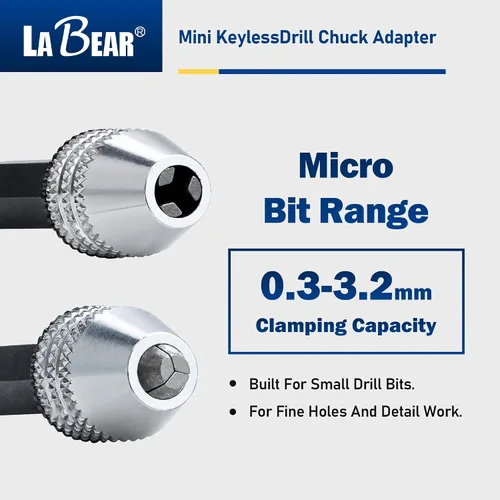 Vista 3 de LABEAR - Adaptador Mini Sin Llave para Portabrocas de ¼ Pulgada con Vástago Hexagonal Capacidad de 0.3-3.2mm para Brocas Micro