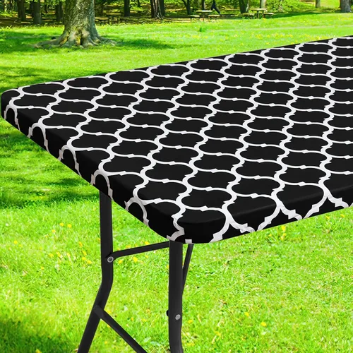 Vista 29 de Smiry Mantel cuadrado para mesa de pícnic, manteles de camping impermeables elásticos ajustables, protector de mantel de vinilo con respaldo de Gris