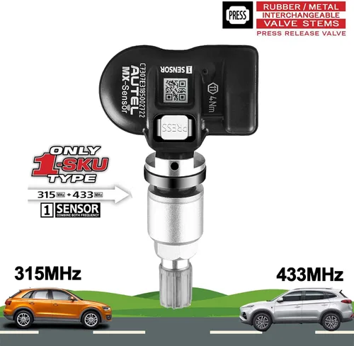 Vista 5 de Autel Sensores TPMS, sensor Mx programable para presión de neumáticos, 315 MHz + 433 MHz, nivel OE de presión (8 piezas, válvulas de metal)