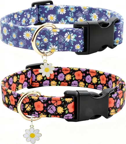 Vista 9 de 2 PCS Collares de Algodón para Perro Suaves Linda Flor - 3 Tamaños Collar de Cachorro de Nailon Suave Ajustable para Niña Hembra Perros Pequeños