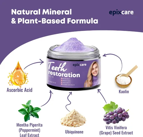 Vista 4 de Polvo mineral de restauración de dientes, blanqueamiento dental natural para la salud bucal dental polvo púrpura - eficaz en el fortalecimiento