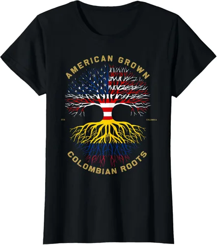 Vista 30 de Camiseta de regalo con la bandera de Estados Unidos con árbol de raíces colombianas