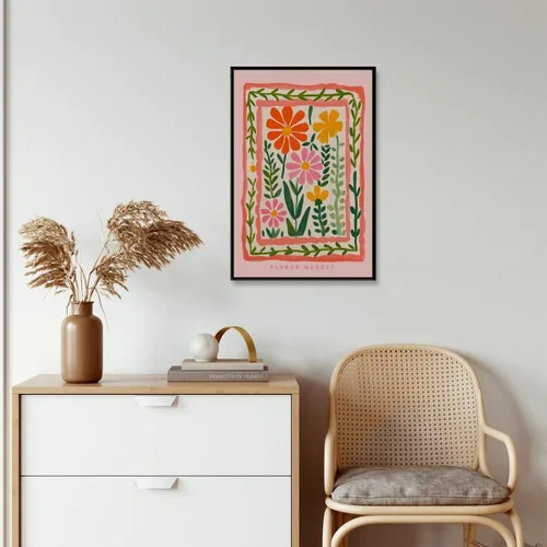 Vista 6 de Arte de pared de flores silvestres rosas, póster retro de mercado de flores, impresión botánica colorida de moda, arte popular, ilustración floral