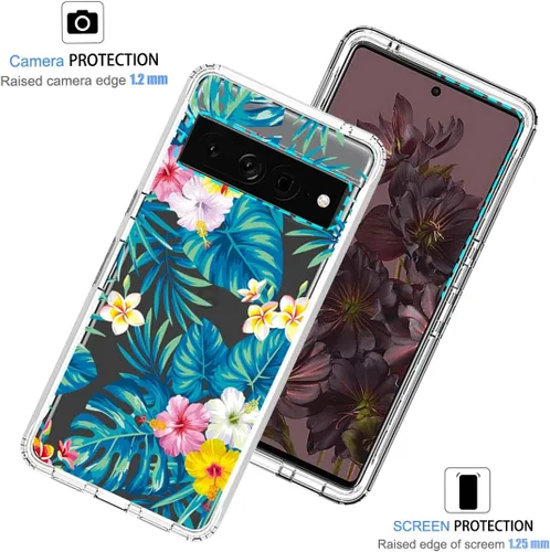 Vista 2 de Funda para Pixel 7 Pro/Google 7 Pro, funda protectora de TPU transparente floral a prueba de golpes para Google Pixel 7 Pro (flores y hojas)