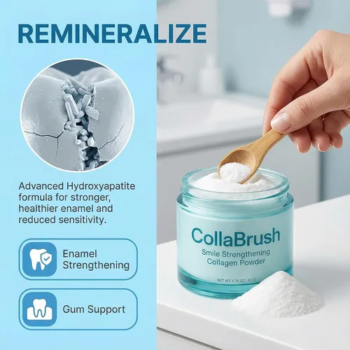 Vista 2 de Collabrush Proteína de colágeno en polvo, Pasta dental de colágeno + hidroxiapatita en polvo para el cuidado de las encías, Proteína de colágeno