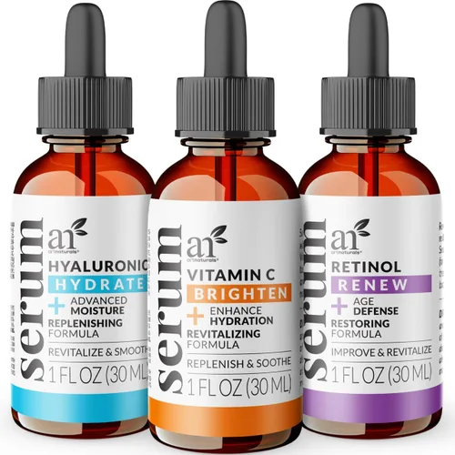 Vista 8 de Serum Artnaturals con retinol y vitamina C, orgánico, (2 unidades de 1.0 onzas), juego de regalo, anti arrugas y removedor de ojeras