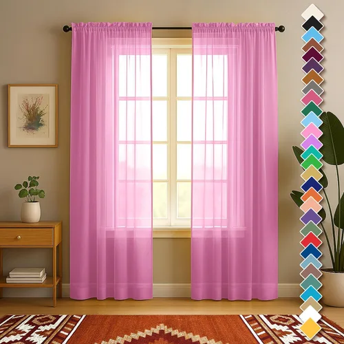 Vista 48 de YHSF Cortinas traslúcidas – Juego de 2 paneles para decoración del hogar – Elegantes cortinas de gasa sólida con bolsillo para barra