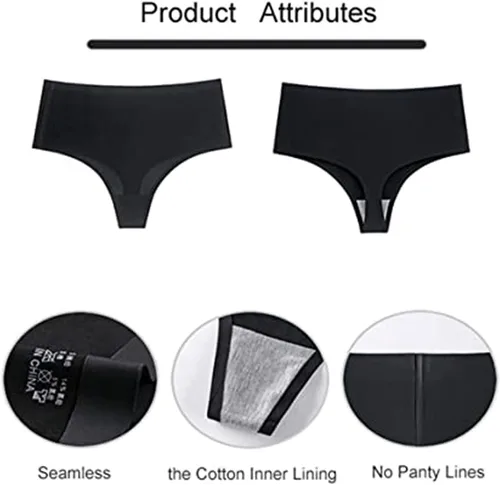 Vista 5 de Tangas de cintura alta sin costuras para mujer, ropa interior invisible para mujer, suave, sin costuras, forro de algodón Un conjunto