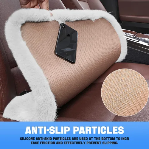 Vista 3 de Paquete de 2 cojines para asiento delantero de automóvil, funda suave y cálida de piel sintética de conejo para asiento de automóvil, almohadilla