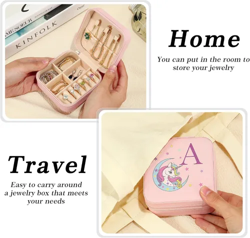 Vista 3 de Parima Joyero de regalos de unicornios para niñas, caja de joyería personalizada, regalos para hija de mamá papá, pequeña caja de joyería rosa