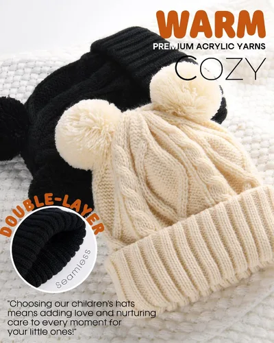 Vista 2 de FURTALK Gorro de invierno para bebé con pompón, gorro de punto cálido para niños y niñas
