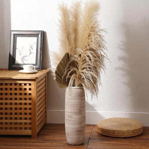 Vista 5 de ALMA Jarrón blanco alto para piso, jarrón extra grande de 18'' para ramo de flores secas de hierba de las pampas, jarrones grandes de cerámica