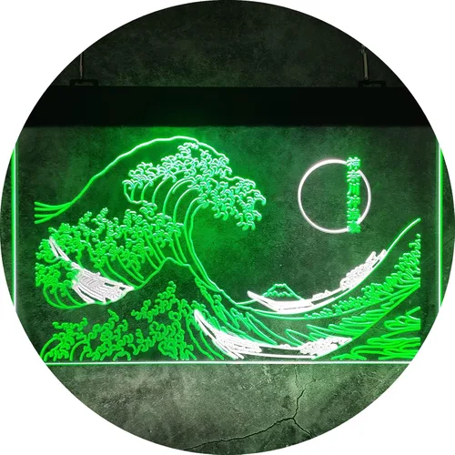 Vista 9 de Letrero de neón LED The Great Wave Off Kanagawa, letrero japonés de Katsushika Hokusai clásico, arte de pared para habitación, letreros de luz