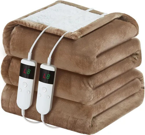 Vista 28 de Manta térmica eléctrica de 50 x 60 pulgadas, manta eléctrica de franela suave y sherpa con 10 niveles de calefacción, se apaga automáticamente