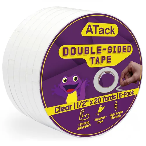 Vista 9 de ATack Cinta transparente extra adhesiva de doble cara, extraíble, 2 pulgadas x 20 yardas, segura para pared, cinta de tela autoadhesiva de doble