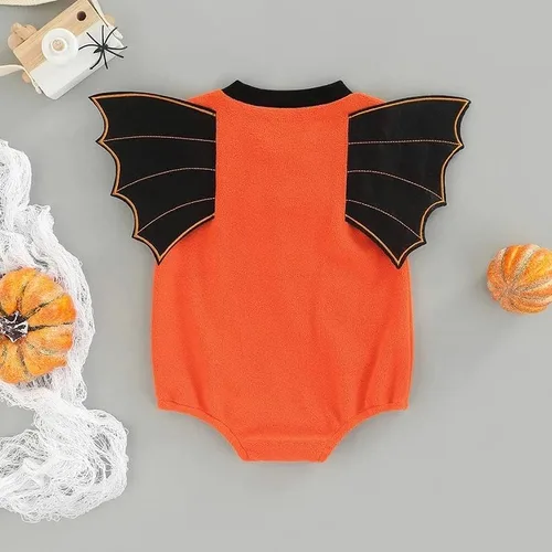 Vista 2 de LYSMuch Mameluco de Halloween para bebés y niñas ropa linda trajes de otoño de algodón mameluco de esqueleto de murciélago