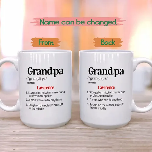 Vista 2 de Taza de café blanca personalizada de 11 onzas, 15 onzas, taza de definición de abuelo, taza de viaje única para abuelo, regalos para cumpleaños