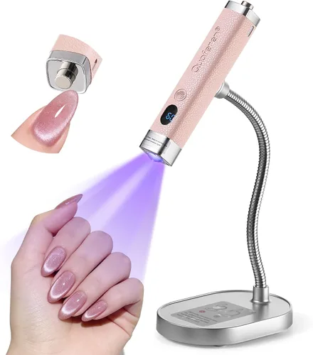 Vista 13 de Quaferen Mini luz UV de mano para uñas de gel con soporte, lámpara de uñas recargable de curación flash con sensor automático, imán de ojo de gato