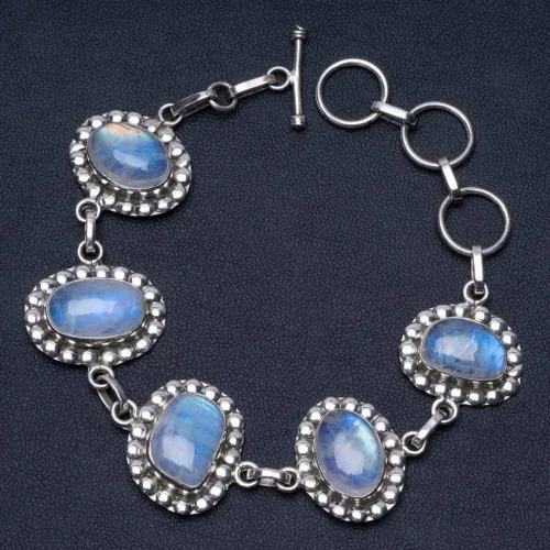 Vista 2 de stargemspiedra lunar arcoíris único estilo punk pulsera de plata de ley 9256348