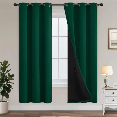Vista 27 de Yakamok Cortinas negras, cortinas de ventana con aislamiento térmico y eficiencia energética para dormitorio, cortinas opacas completas y cortinas