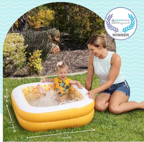 Vista 2 de Piscina inflable 3 en 1 para bebés, asas de agarre seguro patentadas, suelo suave y drenaje, juguetes de agua de verano, regalos de primer Burst