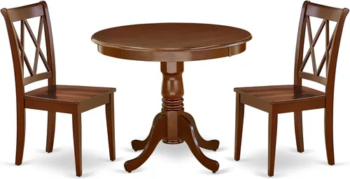 Vista 17 de East West Furniture ANCL3-LWH-W - Juego de mesa de cocina de 3 piezas para espacios pequeños contiene una mesa de comedor redonda con pedestal y 2