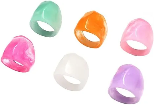 Vista 6 de Juego de anillos coloridos de resina gruesa para mujer, anillo grueso de cúpula acrílica, anillo grande de color caramelo personalizado