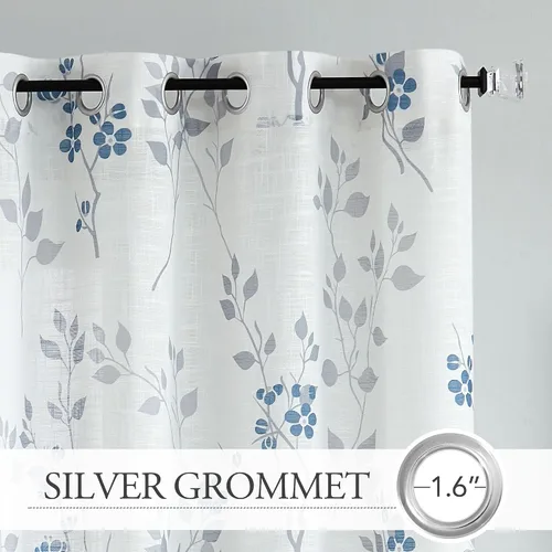 Vista 2 de Beauoop 2 paneles de cortinas semitraslúcidas de lino floral de 54 pulgadas de largo, para sala de estar o dormitorio, cortinas rústicas con textura