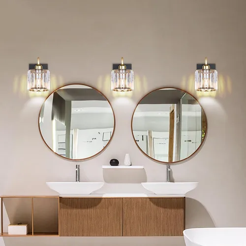 Vista 2 de Luz de tocador de baño dorada - Accesorio de luz de baño de cristal sobre espejo