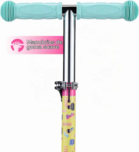 Vista 5 de Patinete para niños, auto equilibrio de 3 ruedas, ruedas LED iluminadas Barbie