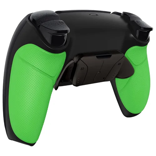 Vista 8 de eXtremeRate Black Real Metal Buttons (RMB) Version RISE4 Remap Kit for PS5 Controller BDM-030 with Green Rubberized Grip Redesigned Black Back