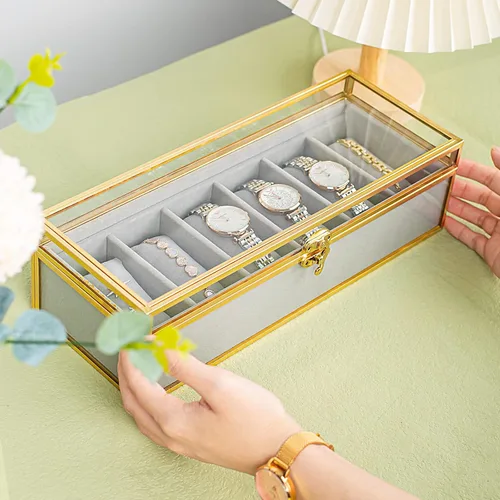 Vista 4 de Glass Watch Case for Women, 6 Slots Bracelets Boxes and Watches Display Cases for Women, Glass Watch Box Organizer for Jewelry Collection